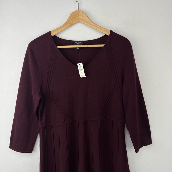 Talbots Sweater Dress Pure 100% Merino Wool Pleated Burgundy Wine Old Money LP - Picture 5 of 13